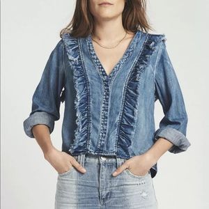 One Teaspoon Captain Ruffle Denim Shirt XL NWT